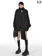 YUBABY Oversized Fuzzy Batwing Metal Star Brooch Gothic Women's Mink Blend Sweaters