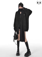 YUBABY Oversized Fuzzy Batwing Metal Star Brooch Gothic Women's Mink Blend Sweaters
