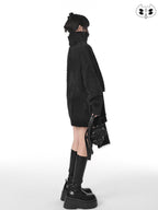 YUBABY Oversized Fuzzy Batwing Metal Star Brooch Gothic Women's Mink Blend Sweaters