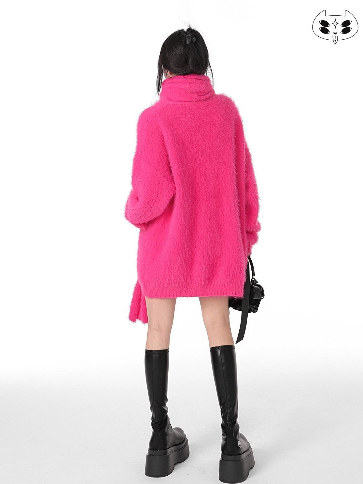 YUBABY Oversized Fuzzy Batwing Metal Star Brooch Gothic Women's Mink Blend Sweaters