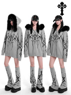YUBABY Oversized Zippered Detachable Fur Collar Gothic Totem Women's Faux Alpaca Hoodies