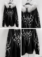 YUBABY Oversized Zippered Detachable Fur Collar Gothic Totem Women's Faux Alpaca Hoodies