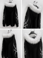 YUBABY Oversized Zippered Detachable Fur Collar Gothic Totem Women's Faux Alpaca Hoodies