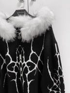 YUBABY Oversized Zippered Detachable Fur Collar Gothic Totem Women's Faux Alpaca Hoodies