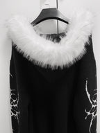 YUBABY Oversized Zippered Detachable Fur Collar Gothic Totem Women's Faux Alpaca Hoodies