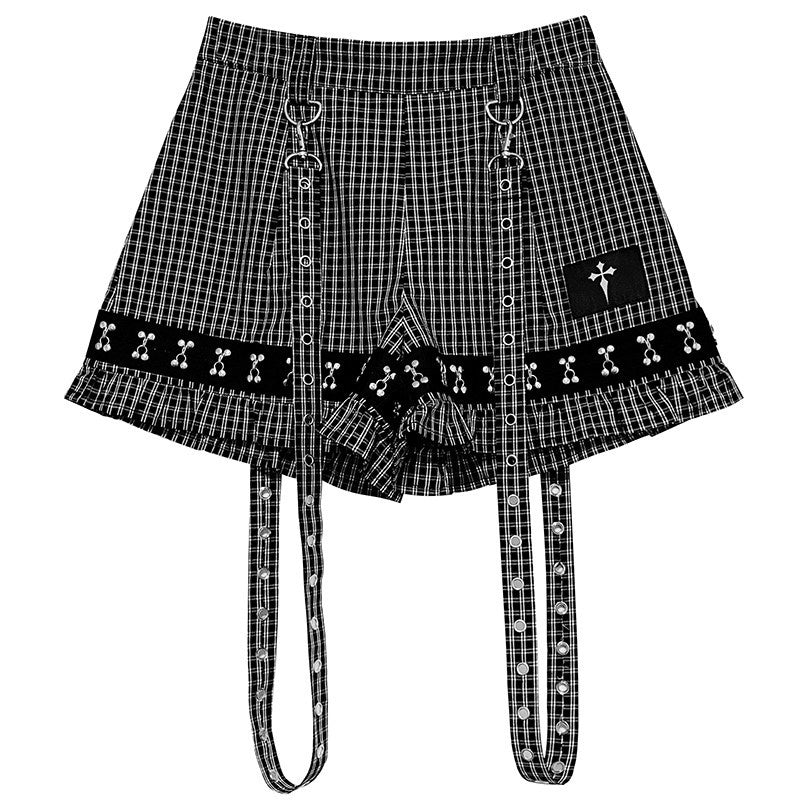 YUBABY_Plaid_Metal_Lace_Punk_Puff_Wide_Leg_Detachable_Straps_Women's_Short_Trousers_1035036385477_MISSTT