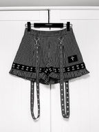 YUBABY Plaid Metal Lace Punk Puff Wide Leg Detachable Straps Women's Short Trousers