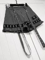 YUBABY Plaid Metal Lace Punk Puff Wide Leg Detachable Straps Women's Short Trousers