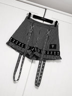 YUBABY Plaid Metal Lace Punk Puff Wide Leg Detachable Straps Women's Short Trousers