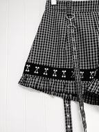 YUBABY Plaid Metal Lace Punk Puff Wide Leg Detachable Straps Women's Short Trousers