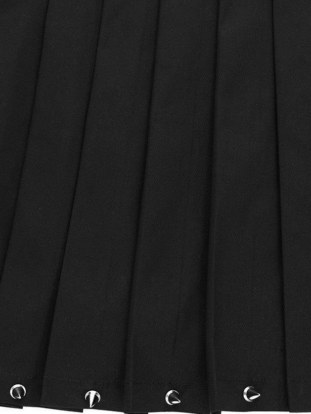 YUBABY Pointed Stud Belted Pleated Women's Polyester Blend Mini Skirts