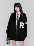 YUBABY Preppy British V-neck Single Button Women's Rabbit Hair Cardigans