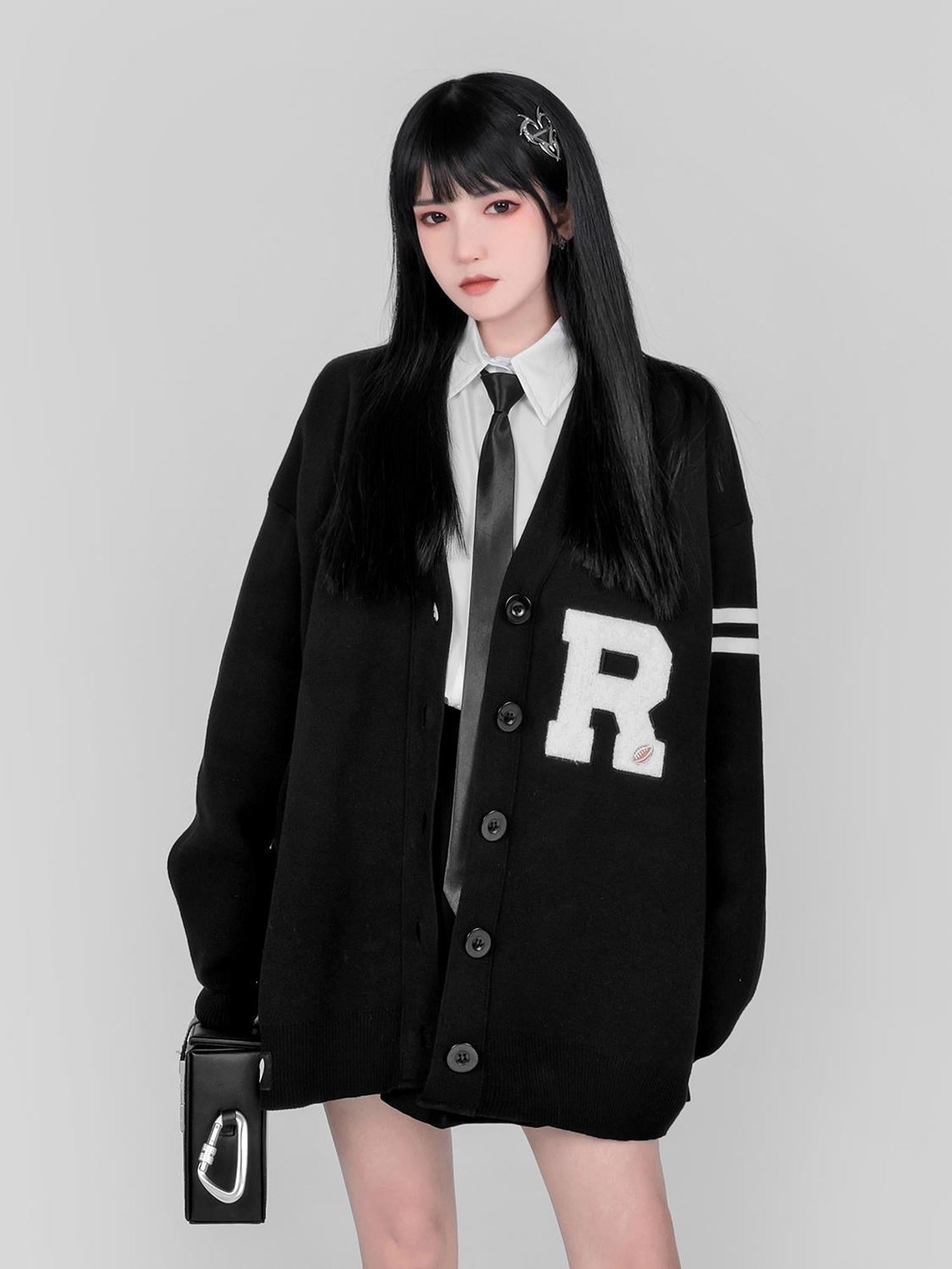 YUBABY Preppy British V-neck Single Button Women's Rabbit Hair Cardigans