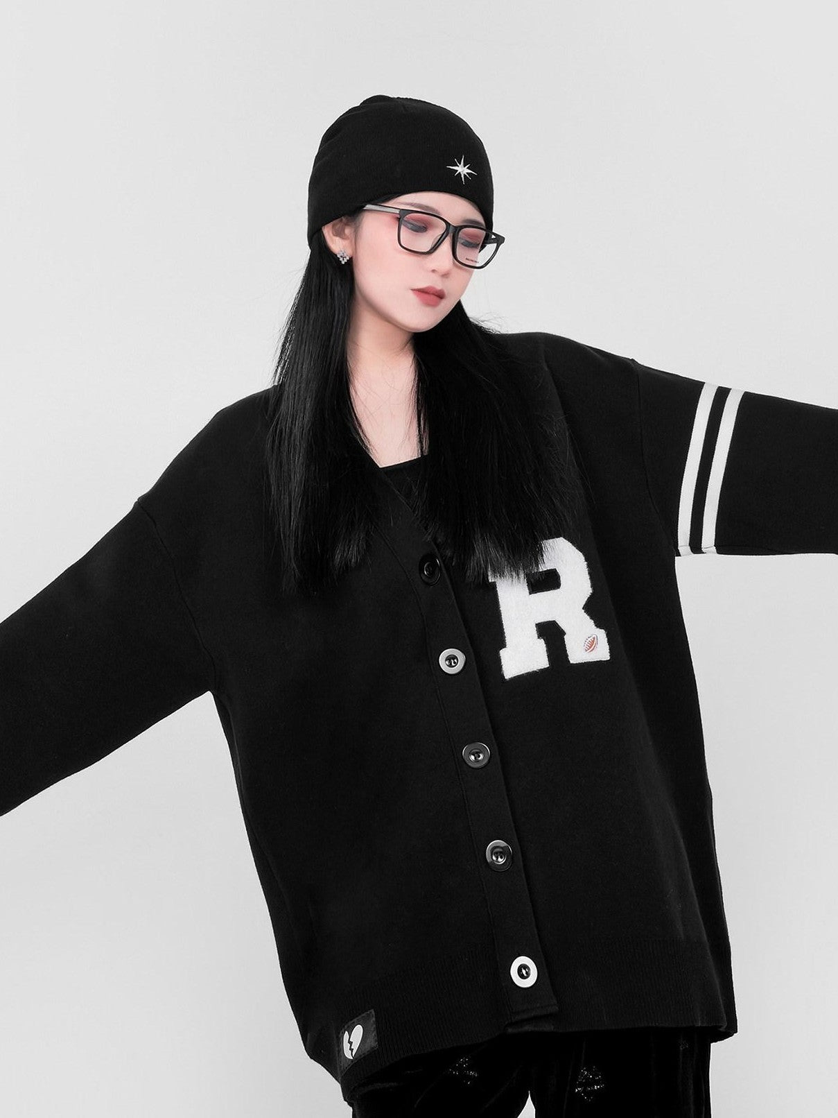 YUBABY Preppy British V-neck Single Button Women's Rabbit Hair Cardigans