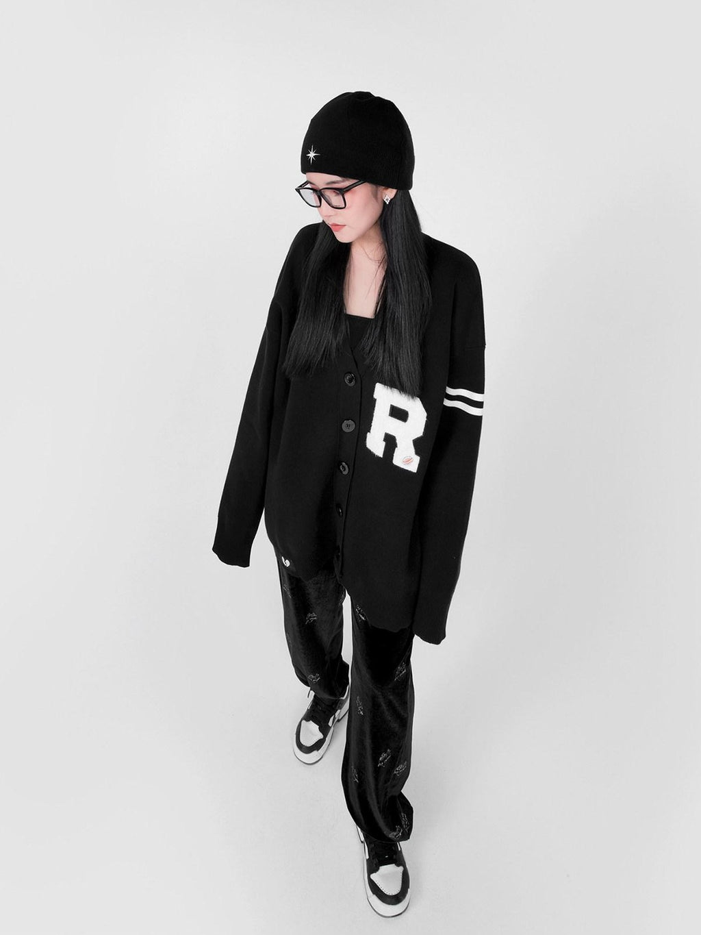 YUBABY Preppy British V-neck Single Button Women's Rabbit Hair Cardigans