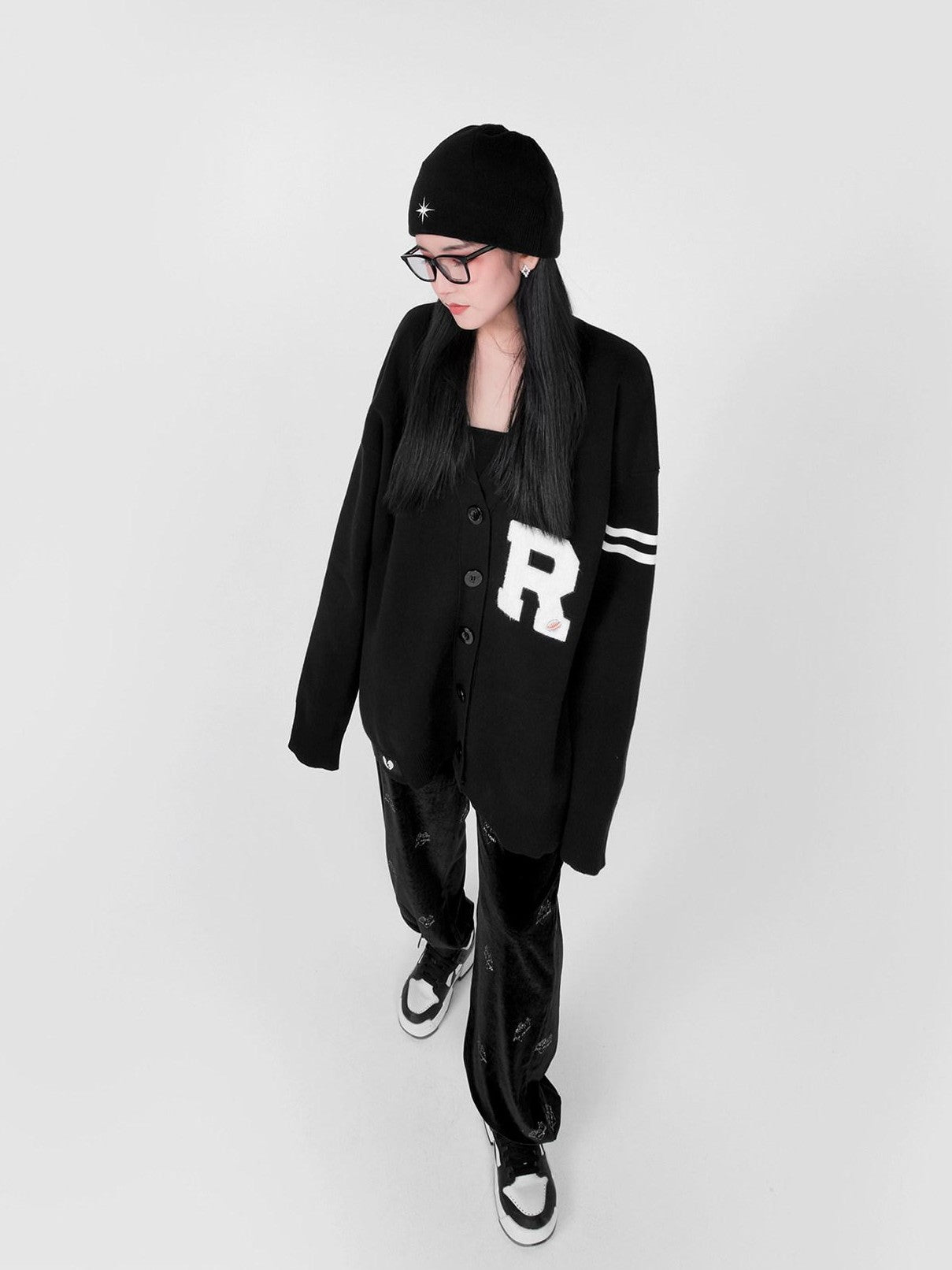 YUBABY Preppy British V-neck Single Button Women's Rabbit Hair Cardigans