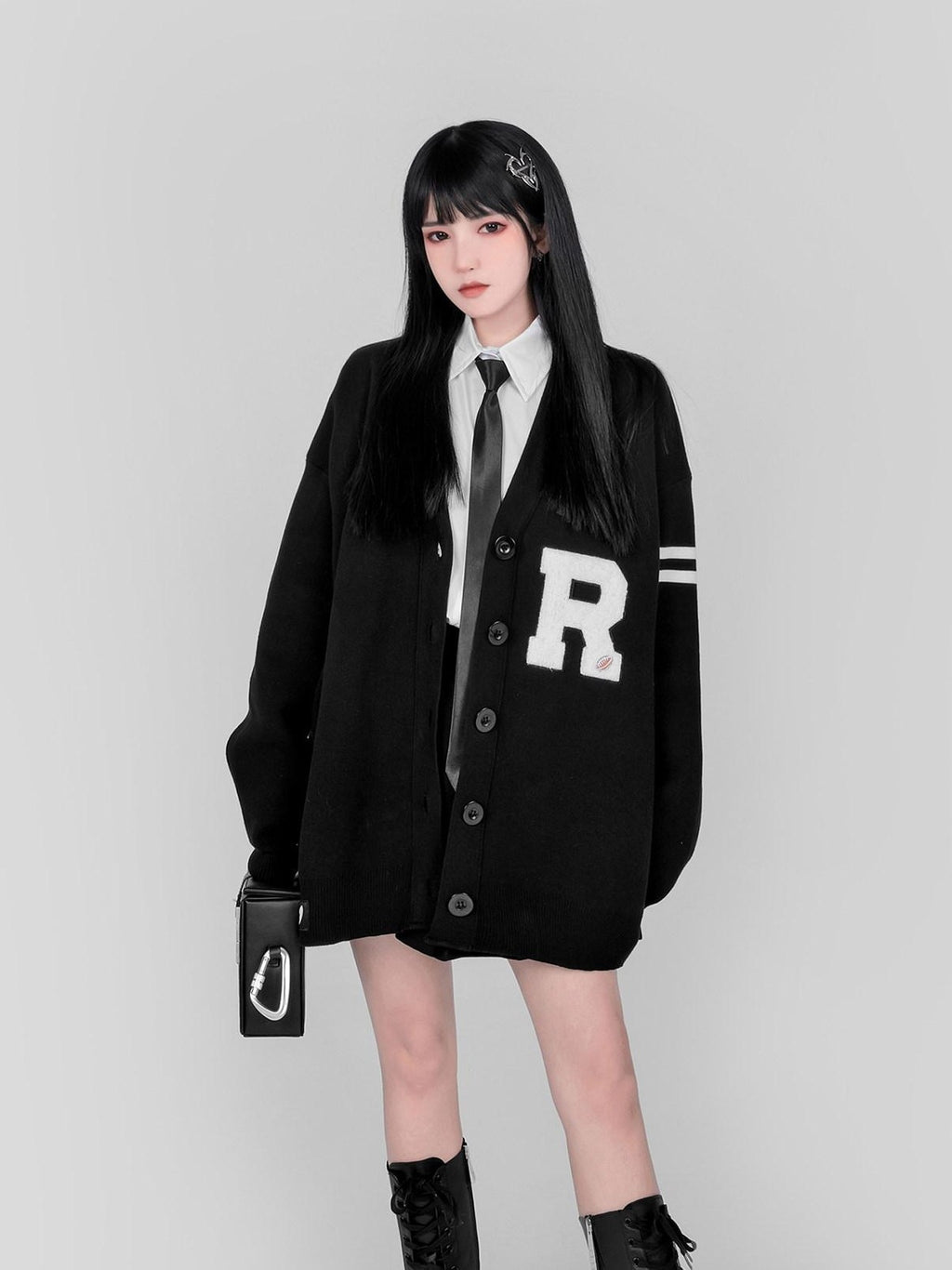 YUBABY Preppy British V-neck Single Button Women's Rabbit Hair Cardigans