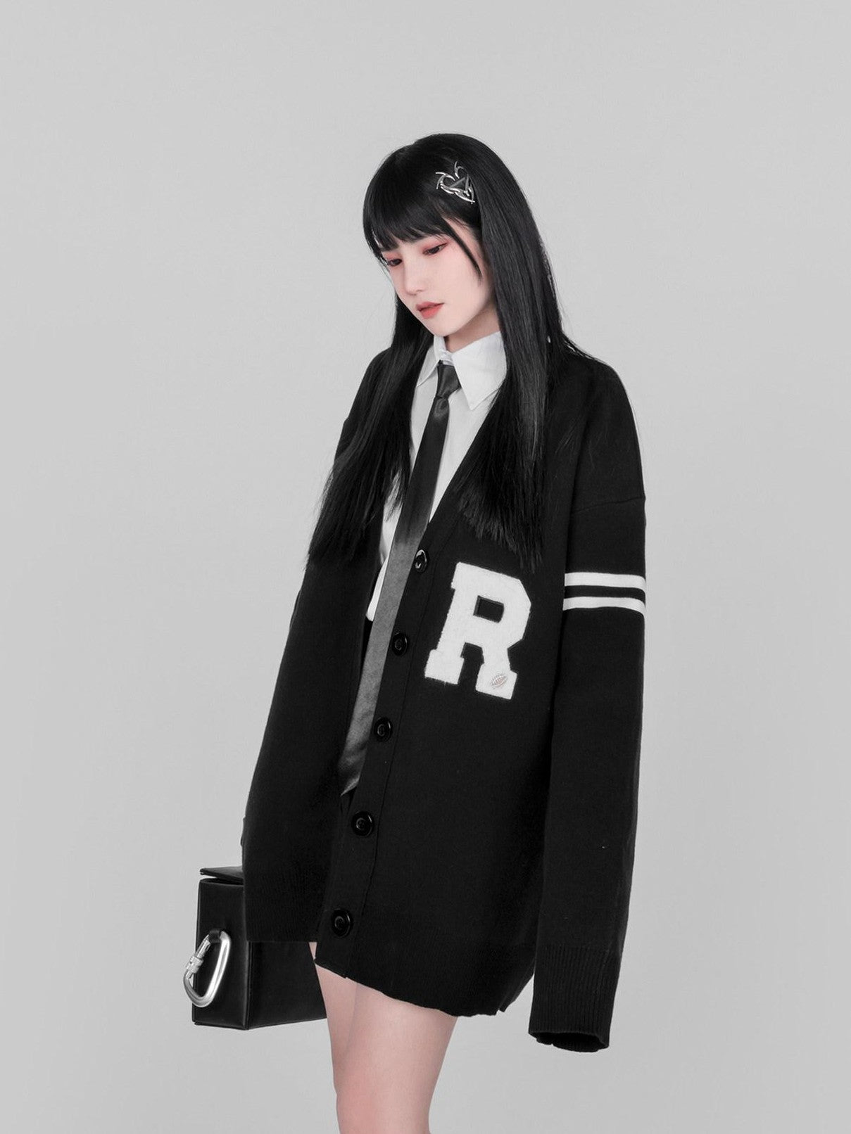 YUBABY Preppy British V-neck Single Button Women's Rabbit Hair Cardigans