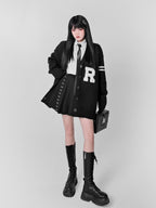 YUBABY Preppy British V-neck Single Button Women's Rabbit Hair Cardigans