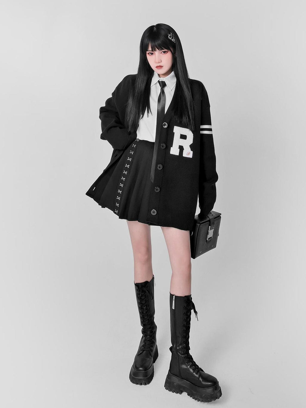 YUBABY Preppy British V-neck Single Button Women's Rabbit Hair Cardigans
