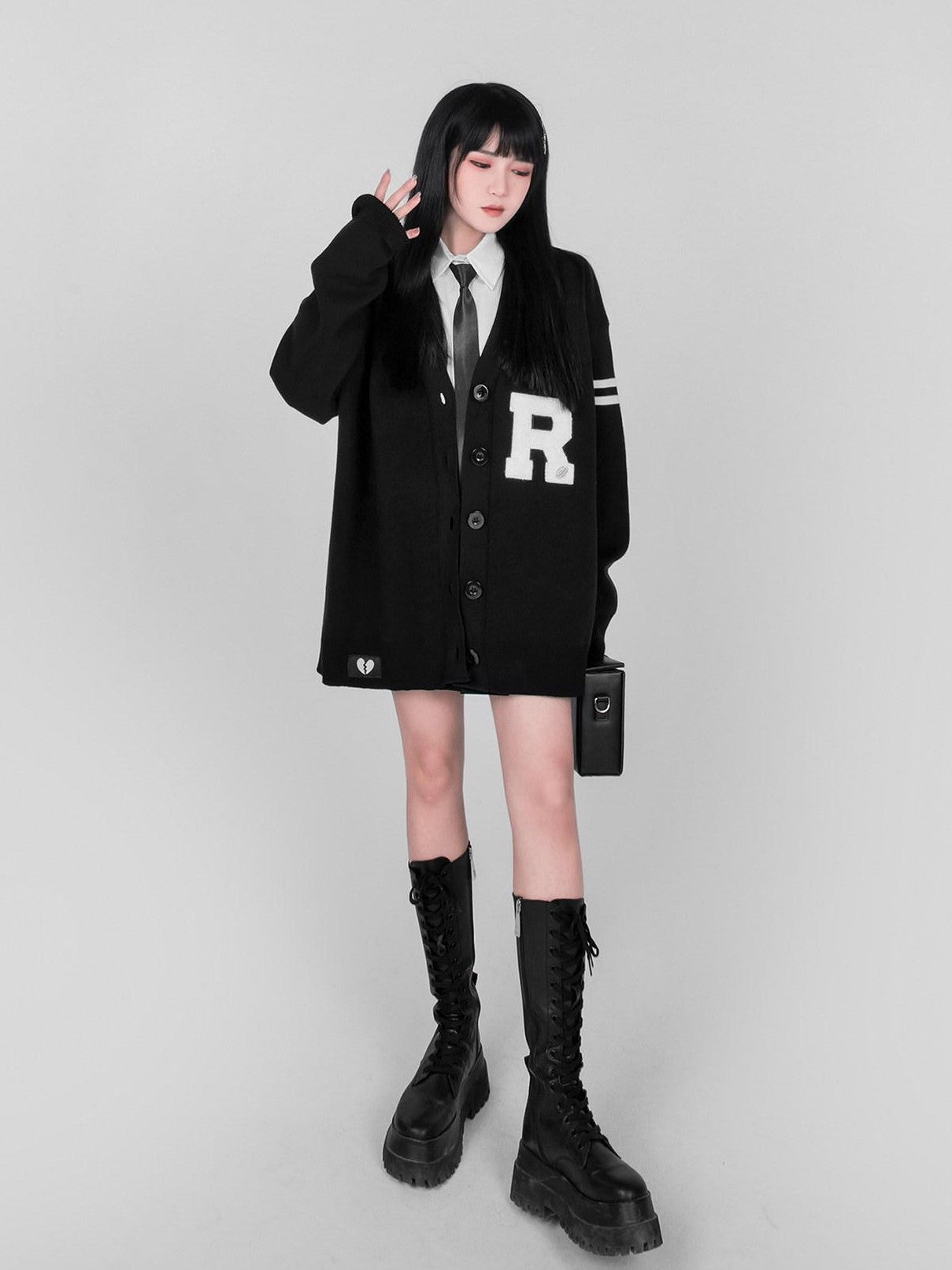 YUBABY Preppy British V-neck Single Button Women's Rabbit Hair Cardigans