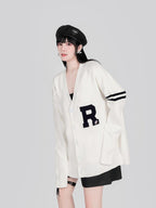YUBABY Preppy British V-neck Single Button Women's Rabbit Hair Cardigans