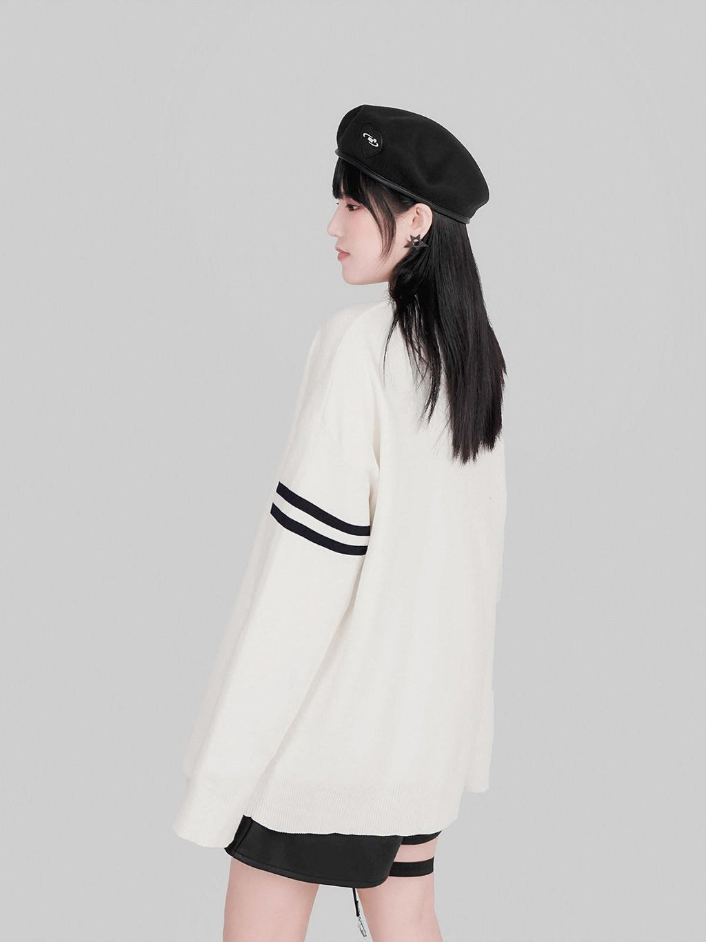 YUBABY Preppy British V-neck Single Button Women's Rabbit Hair Cardigans