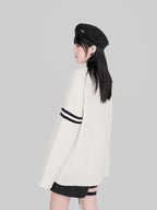 YUBABY Preppy British V-neck Single Button Women's Rabbit Hair Cardigans