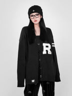 YUBABY Preppy British V-neck Single Button Women's Rabbit Hair Cardigans
