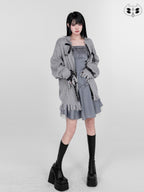 YUBABY Punk Distressed Ripped Irregular Belted Women's Cotton Blend Cardigans