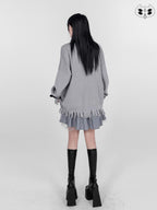 YUBABY Punk Distressed Ripped Irregular Belted Women's Cotton Blend Cardigans
