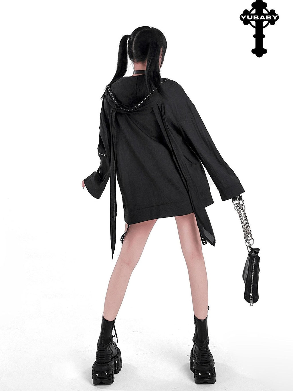 YUBABY Rabbit Ear Rock Cross Zip Hooded Lightweight Women's Polyester Blend Rash Guards
