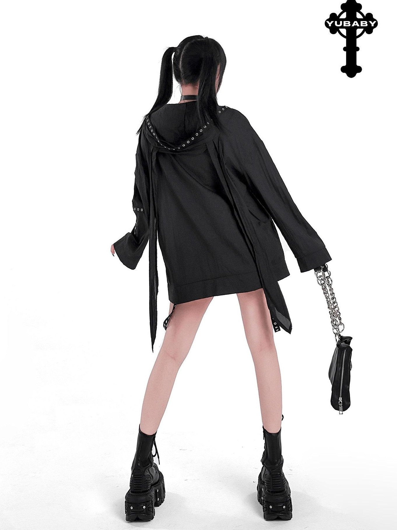 YUBABY Rabbit Ear Rock Cross Zip Hooded Lightweight Women's Polyester Blend Rash Guards