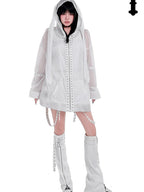 YUBABY Rabbit Ear Rock Cross Zip Hooded Lightweight Women's Polyester Blend Rash Guards