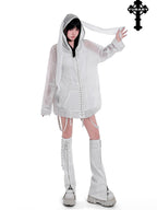YUBABY Rabbit Ear Rock Cross Zip Hooded Lightweight Women's Polyester Blend Rash Guards