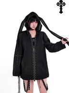 YUBABY Rabbit Ear Rock Cross Zip Hooded Lightweight Women's Polyester Blend Rash Guards
