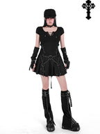 YUBABY Rebel Gothic Zipper Double Strap Flared Cross Emblem Women's Leg Warmers