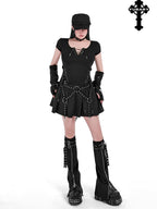 YUBABY Rebel Gothic Zipper Double Strap Flared Cross Emblem Women's Leg Warmers