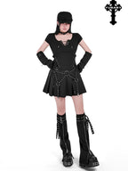 YUBABY Rebel Gothic Zipper Double Strap Flared Cross Emblem Women's Leg Warmers