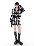 YUBABY Retro Argyle Collegiate Slimming A Line Women's Knitted Mini Skirts
