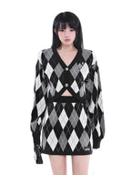 YUBABY Retro Argyle Collegiate Slimming A Line Women's Knitted Mini Skirts