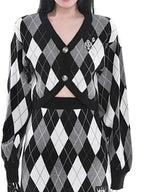 YUBABY Retro Argyle Collegiate Slimming A Line Women's Knitted Mini Skirts