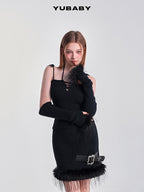 YUBABY Retro Half Finger Furry Trim Arm Warmers Women's Plush Knit Gloves & Mittens