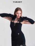 YUBABY Retro Half Finger Furry Trim Arm Warmers Women's Plush Knit Gloves & Mittens