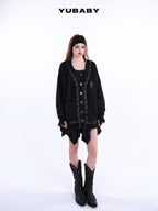 YUBABY Retro Studded Lace Trim Gothic Cross Distressed Women's Acrylic Blend Sweaters