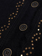 YUBABY Retro Studded Lace Trim Gothic Cross Distressed Women's Acrylic Blend Sweaters