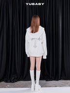 YUBABY Rhinestone Cross Large Print Devil Ear Zip Fleece Women's Cotton Blend Hoodies