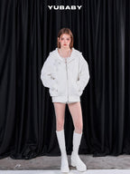 YUBABY Rhinestone Cross Large Print Devil Ear Zip Fleece Women's Cotton Blend Hoodies