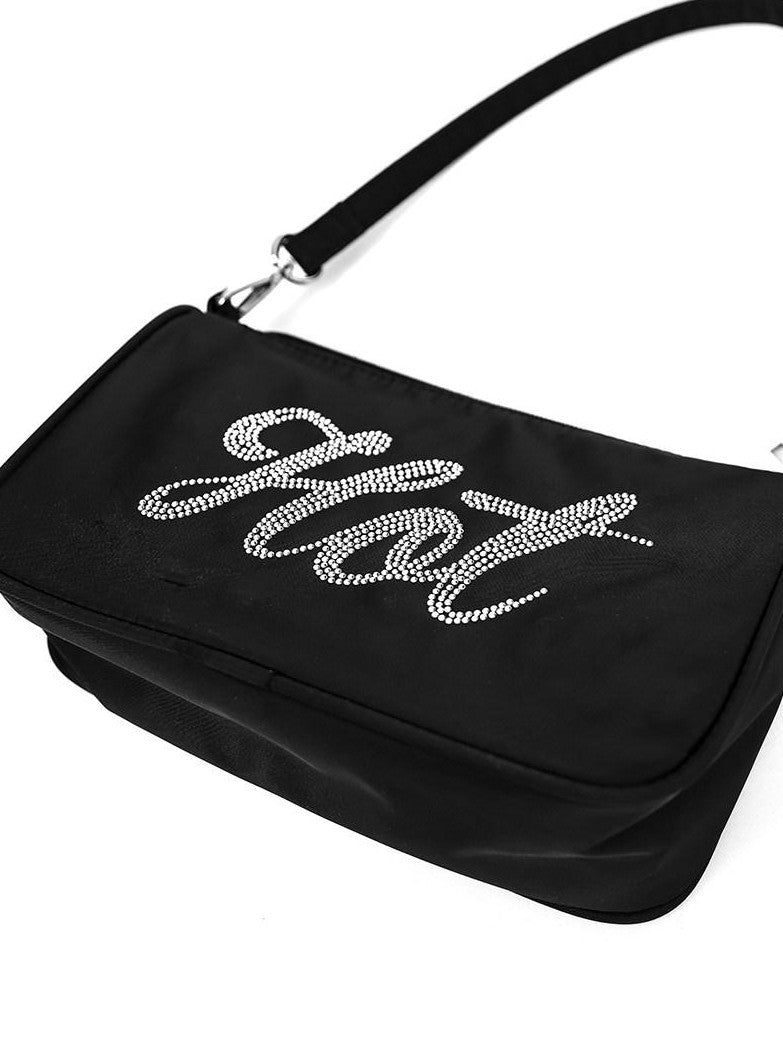 YUBABY Rhinestone Embellished Horizontal Square Women's Nylon Shoulder Bags