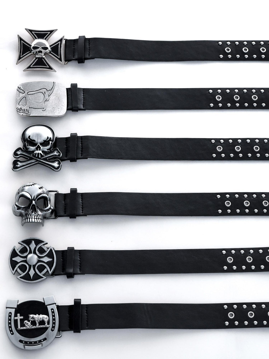 YUBABY Rivet Studded Dark Skull Cross Retro Punk Women's Metal Belts